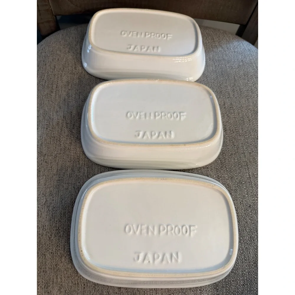 Vintage White Ceramic Oven Proof Japan Au Gratin Baking Dishes Set of 7